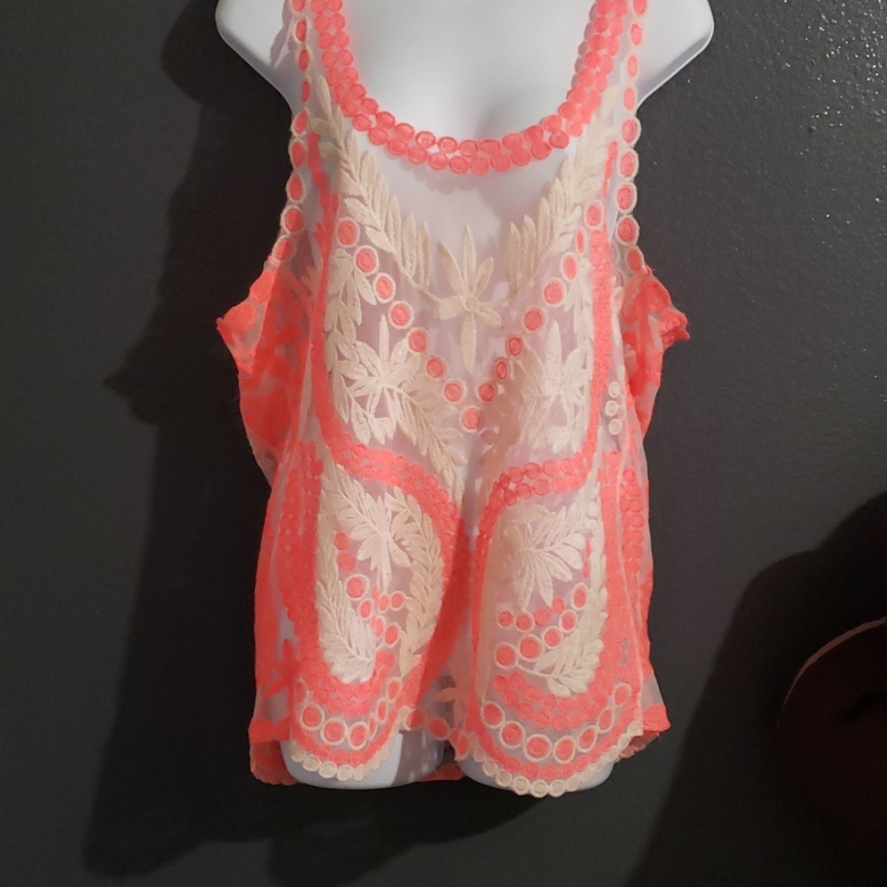 Dulcie top bright orange pink / off white